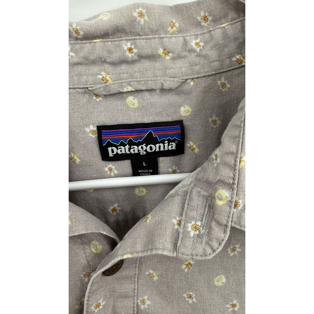 Patagonia Mens Large Grey Floral Organic Cotton Hemp Short Sleeve Button Down - Picture 3 of 3
